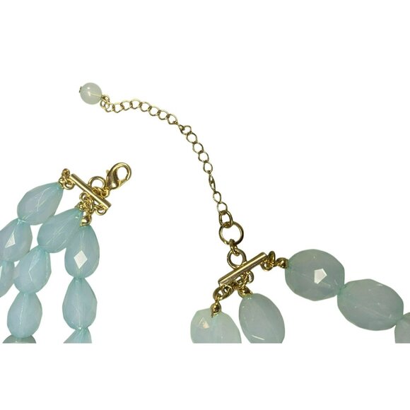 Three Stranded Chunky Aqua & Gray Beaded Necklace With 18 inch with Extender - Picture 5 of 5